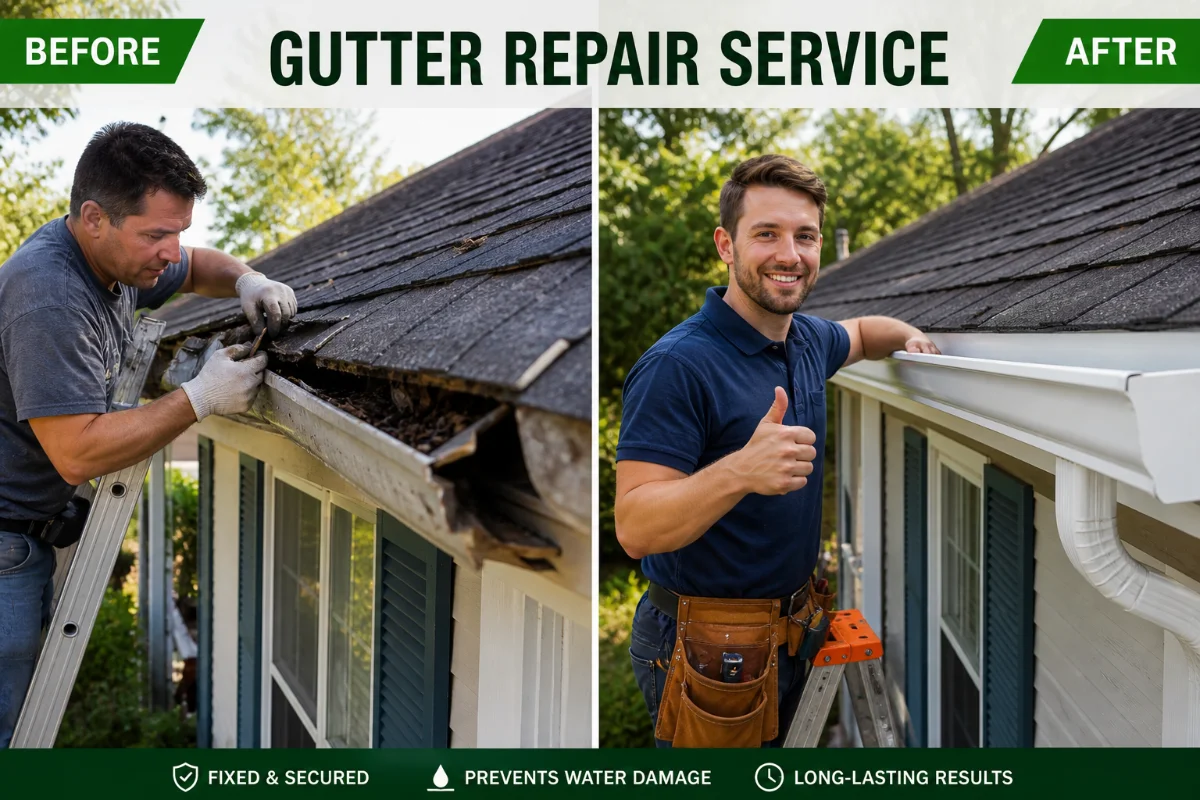 Before and after gutter repair